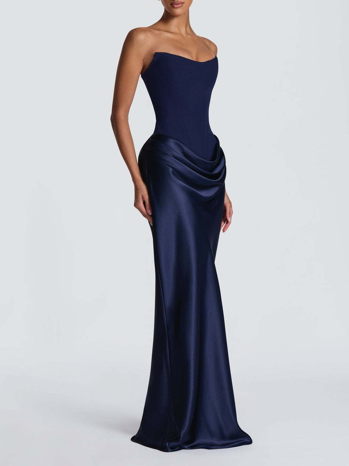 Satin Tie Ribbon Off-shoulder Sexy Strapless Bodycon Maxi Dress With Cinched Waist