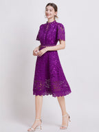 Lace Waist-cinching Hollow-out Midi Dress