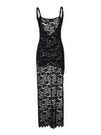 Lace See-through Backless High Slit Long Dress