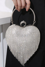 Luxury Heart Shape Rhinestones Tassel Evening Handbag