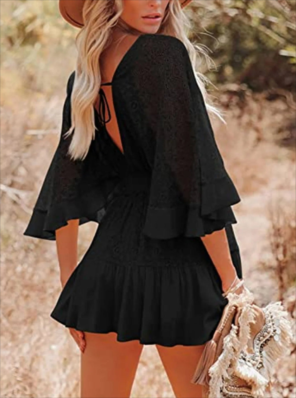 Lace V-Neck Ruffle Mini Dress