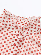 Polka Dot Mock Neck Button Front Ruffle Cuff Fit and Flare Midi Dress