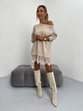 Lace Split Mid-Length Round Neck Hoodie