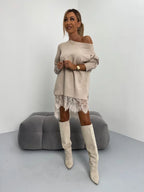 Lace Split Mid-Length Round Neck Hoodie