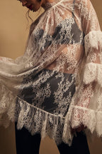 Sexy See-through Lace Loose Long-sleeved Mini Dress