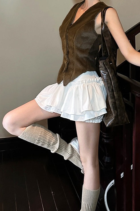 Brown V Neck Fleece Bodycon Tank Top