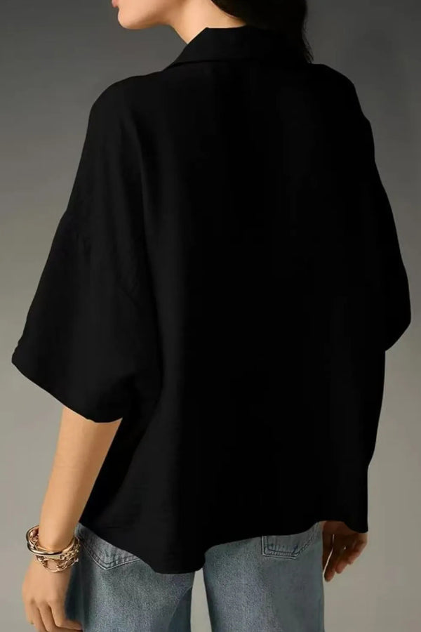 Solid Color Loose Lapel Short-sleeved Casual Shirt