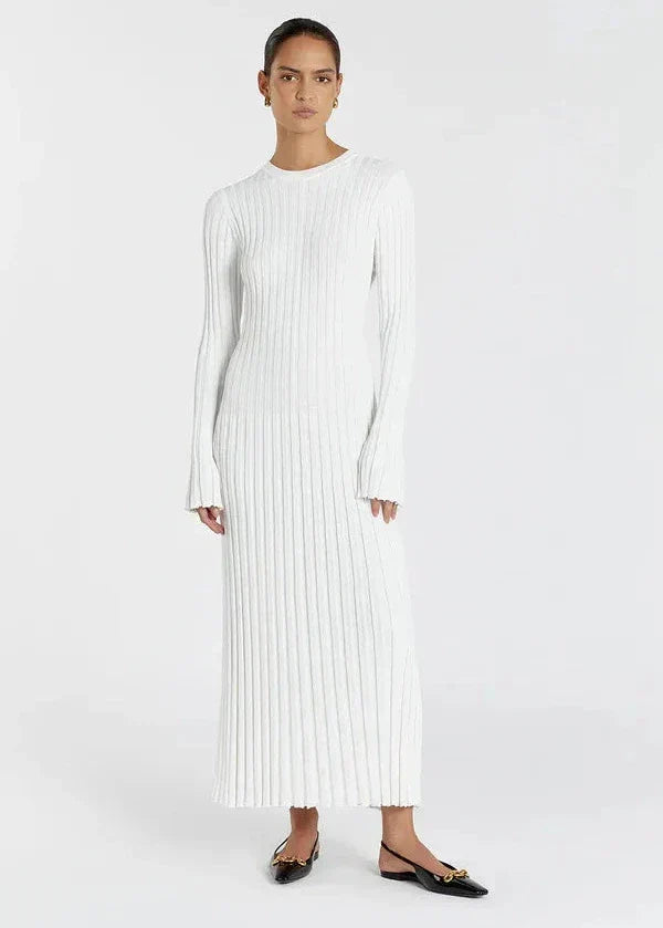 Long Sleeve Crew Neck Ribbed Knit Bodycon Maxi Dress