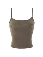 Letter Rhinestone Print Splice Cami Top