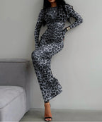 Print Mock Neck Long Sleeve Bodycon Maxi Dress