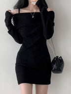 Sexy Off-Shoulder Ribbed Waist Mini Dresses