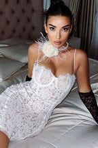 Lace Bustier Sweetheart Spaghetti Strap Corset Bodice Mini Dress