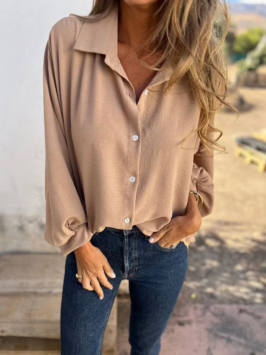 Elegant plain button-up shirt for women