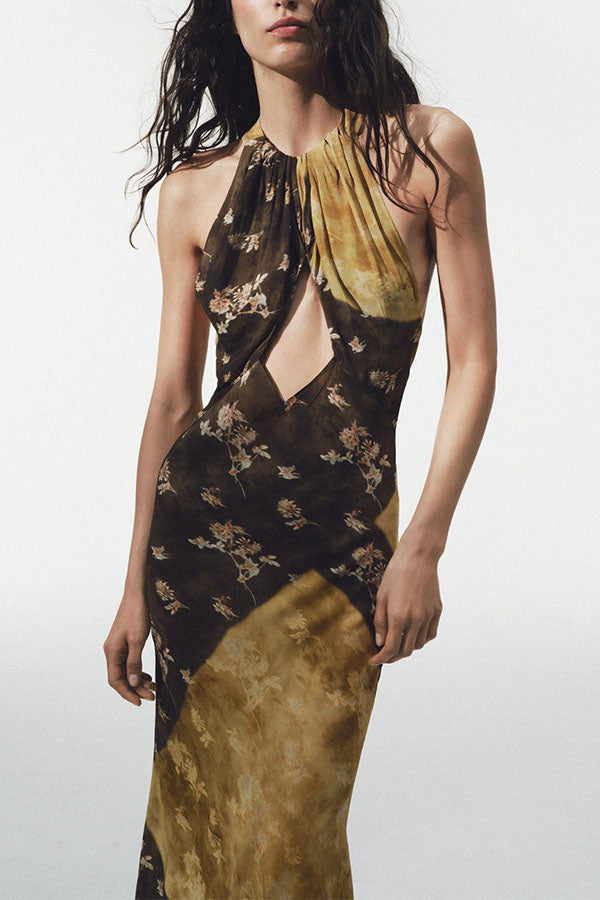 Tie-Dye Halter Cutout Maxi Dress