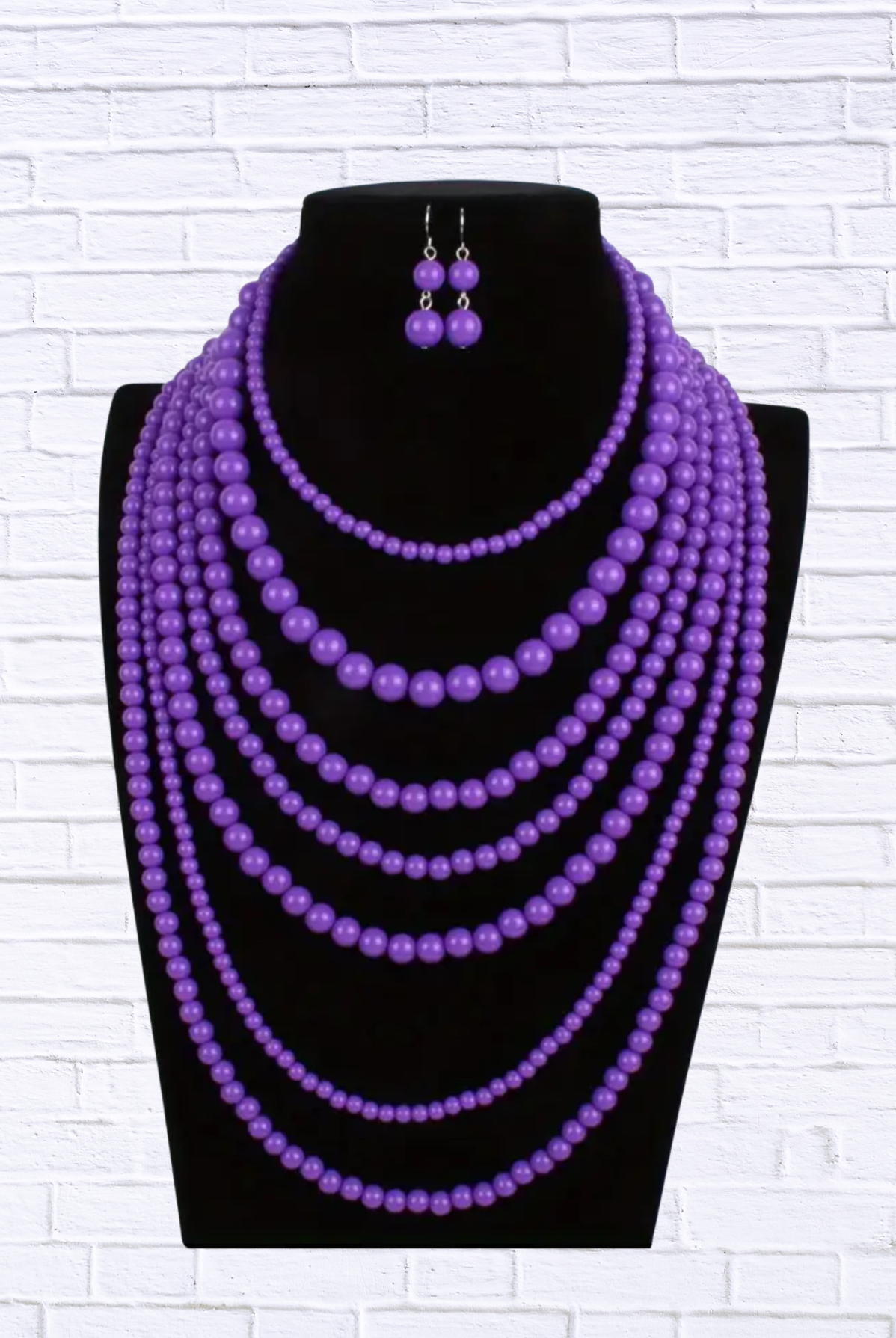 Lavender Layered Beaded Necklace & Earring Set _ Statement Fashion Jewelry