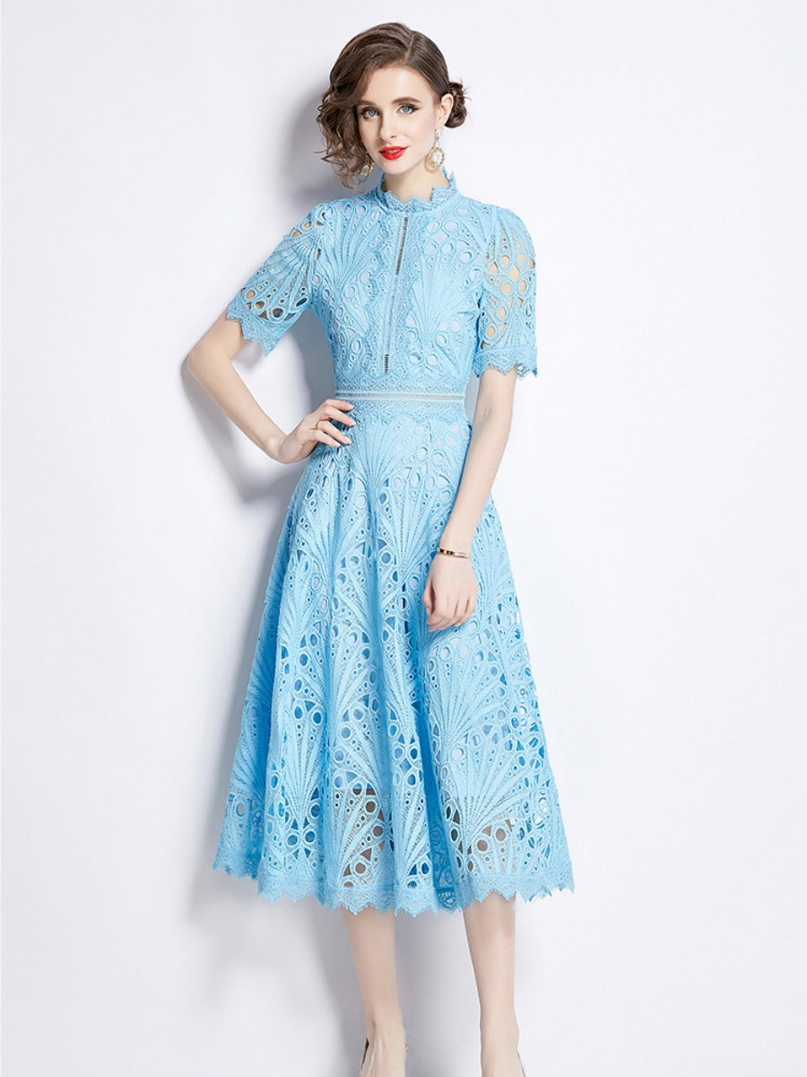 Crocheted Embroidered Lace Midi Dress