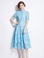 Crocheted Embroidered Lace Midi Dress