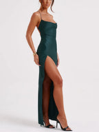 Satin High Slit Backless Camisoles Maxi Dresses
