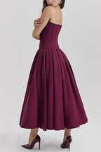V Neck Strapless Corset Swing Maxi Dress