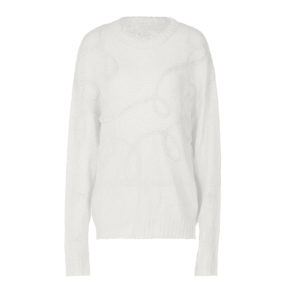 Crewneck long sleeve knitted abstract pattern top  | Festival Outfits Women