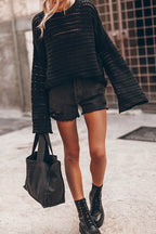 Crewneck Long Sleeves Hollow Out Boho Knitting Pullovers