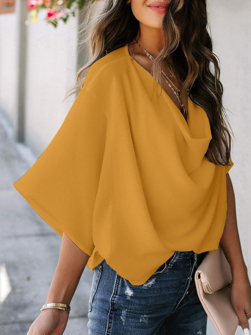 Chiffon Loose V-neck Casual T-shirt