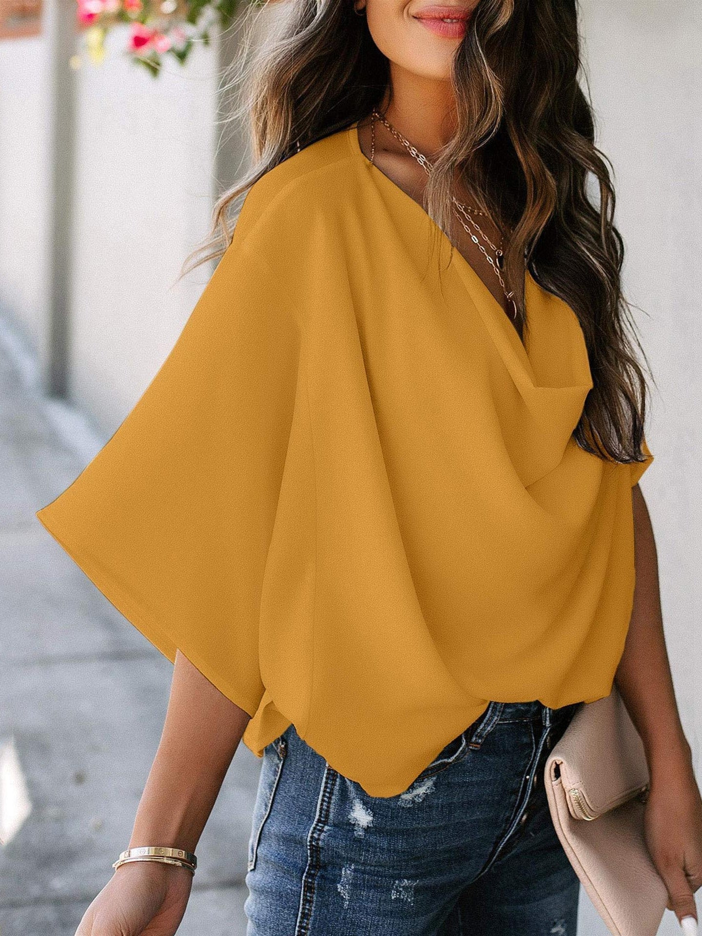 Chiffon Loose V-neck Casual T-shirt