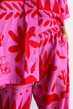 Unique Print Short Sleeves Blouse Shirt Elastic Waist Wide Leg Pants Set