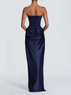 Satin Tie Ribbon Off-shoulder Sexy Strapless Bodycon Maxi Dress With Cinched Waist