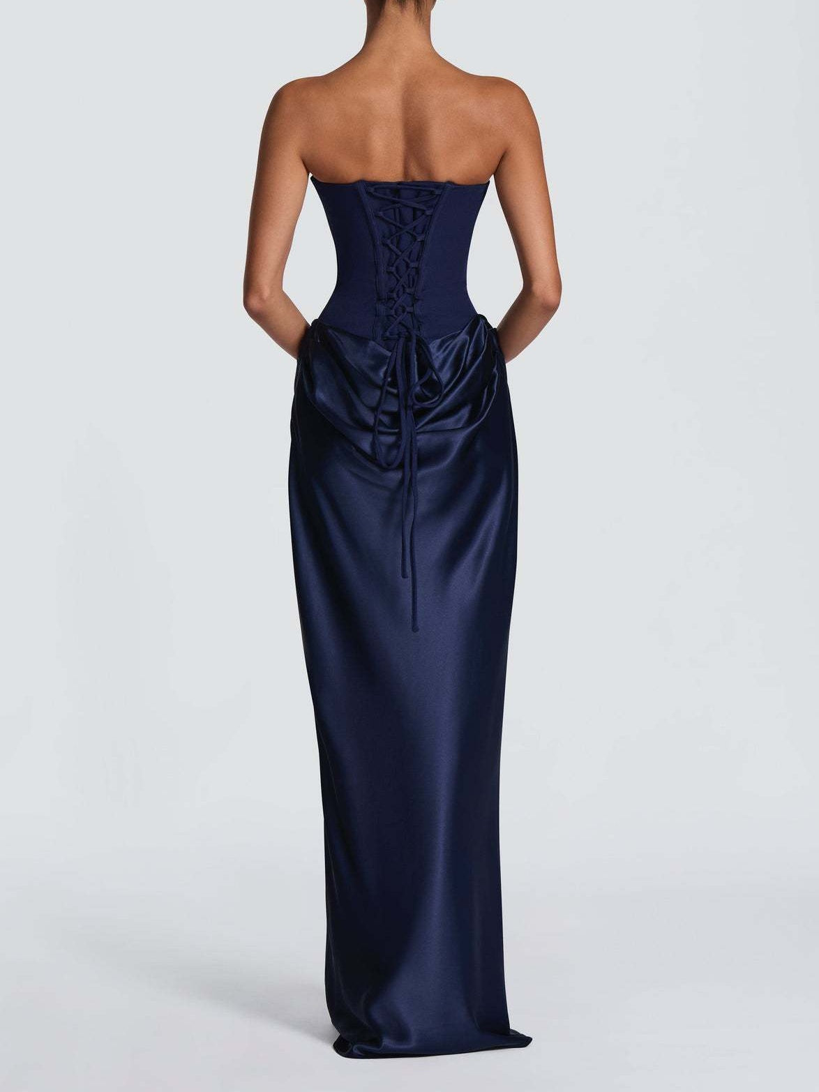 Satin Tie Ribbon Off-shoulder Sexy Strapless Bodycon Maxi Dress With Cinched Waist