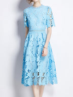 Water-soluble Lace Short-sleeved Slim-fit Midi Dress