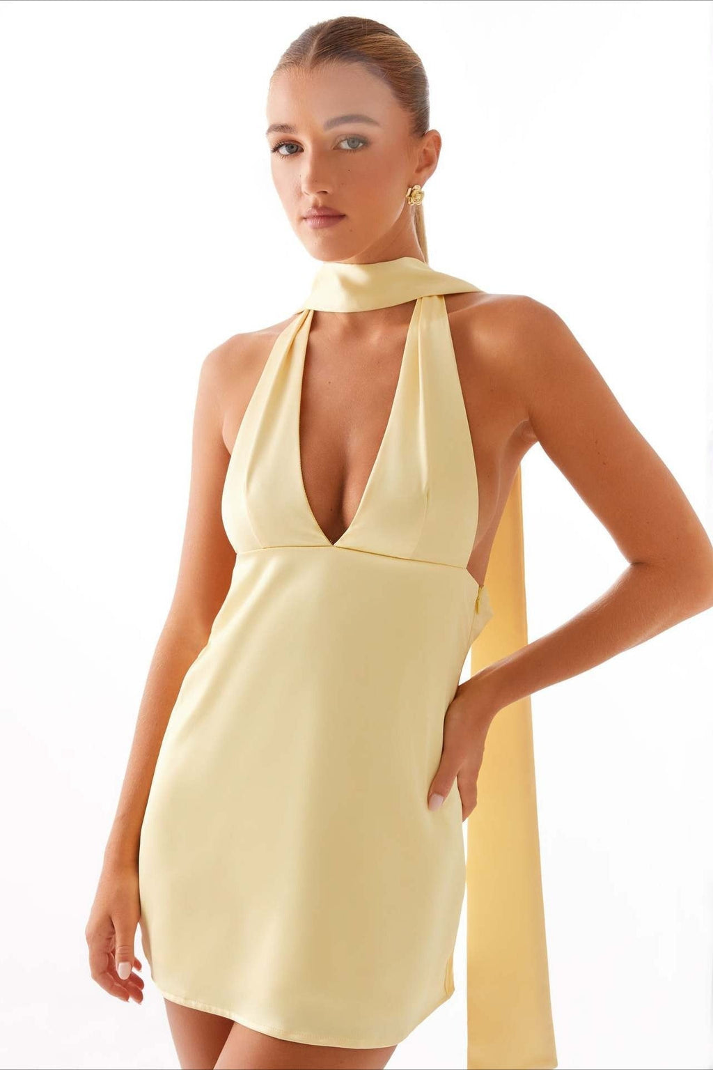 Deep V Backless Ribbon Dress