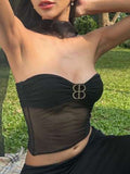 Low Cut Metal Decor Mesh Bandeau Top
