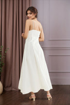 Spaghetti Strap Corset Bodice Knife Pleat A-Line Midi Dress