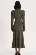 Structured Flowing Striped Fitted Two Piece Blazer Skirt Set
