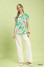 Umgee Tropical Paisley Puff Sleeve Blouse
