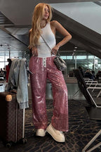 Sequin Color Block Slim Loose Pants