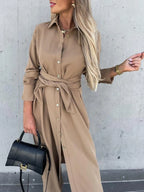 Button Front Long Sleeve Shirt Dress
