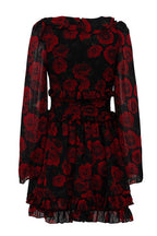 V Neck Long Sleeve A Line Floral Dress