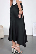 High Waist Wood Veneer Sash Bodycon Skirt