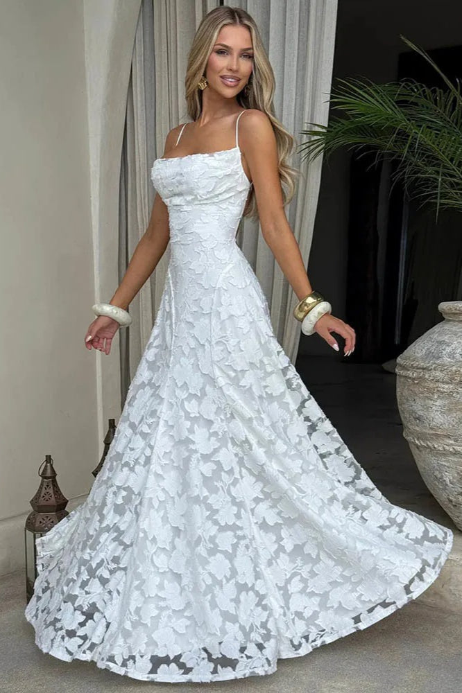 Lace Cowl Neck Spaghetti Strap A-Line Maxi Dress