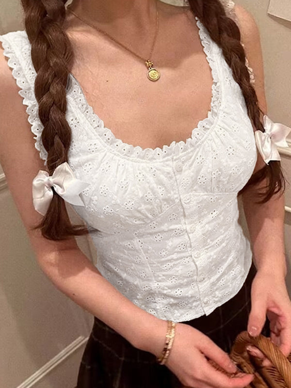 French Cutout Trim U Neck Tank Top