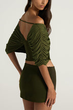 Sienna Olive Ruched Off-The-Shoulder 2-Piece Matching Set