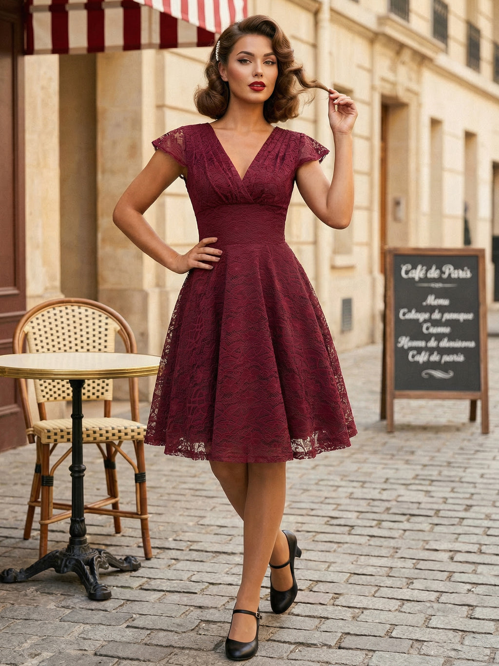 Vintage 1950s Midi Lace Dress for Women - V Neck Cap Sleeve A-line Cocktail Prom Gown - Wedding Guest Wear 2026