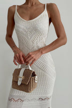 Crochet Deep V-Neck Spaghetti Strap Open Work Maxi Dress