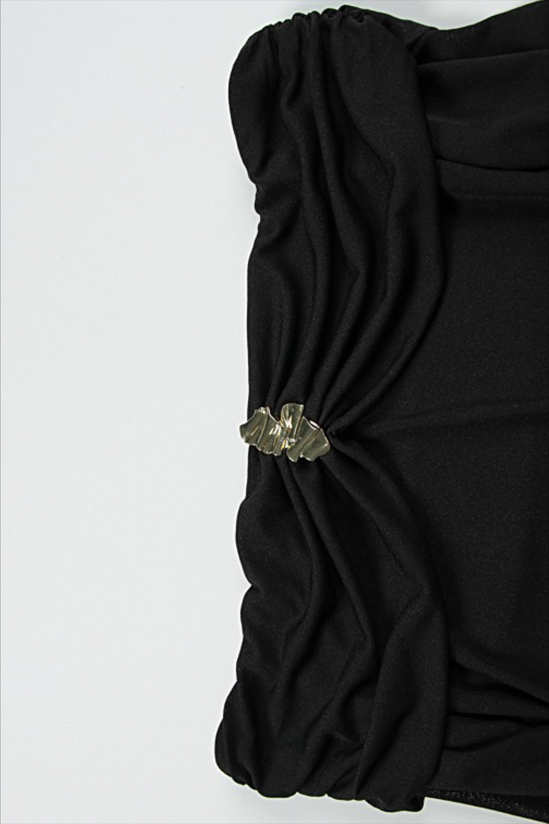 Black Off Shoulder Ruched Sheer Mesh Long Sleeve Metal Hardware Mini Dress