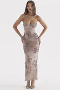 Mixed Print Bustier Underwire Bodycon Maxi Dress