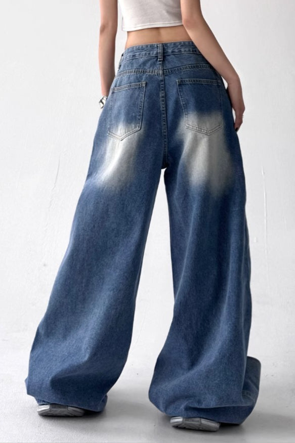 Asymmetric Panel Patchwork Wide Leg High Waist Jeans