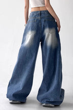 Asymmetric Panel Patchwork Wide Leg High Waist Jeans