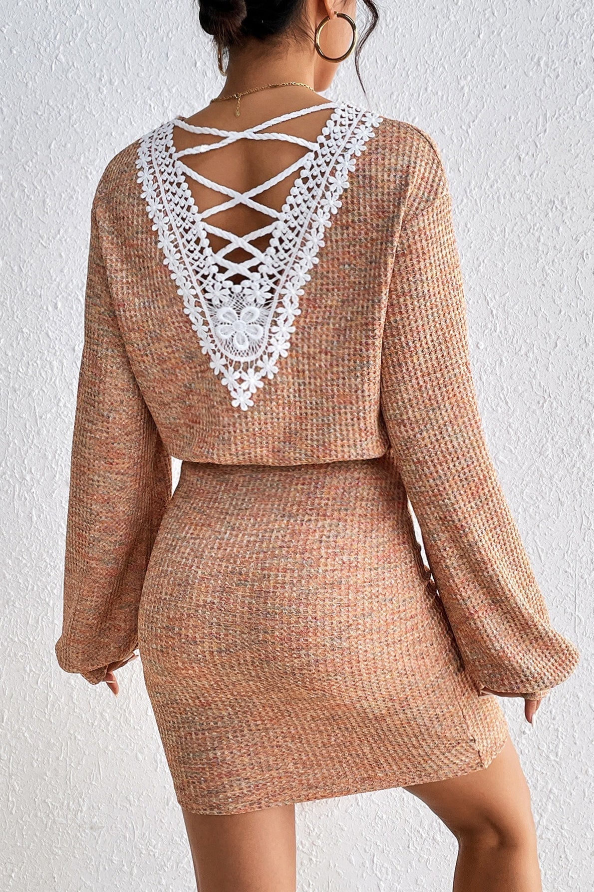 Orange Backless Long Sleeve Knit Sweater Dress